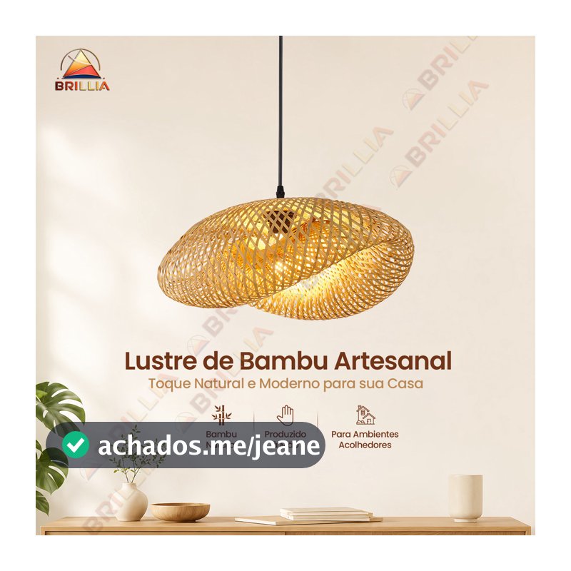 Lustre Pendente de Rattan Natural Sala de Jantar Quarto Área Gourmet Decoração Boho Luxo E27