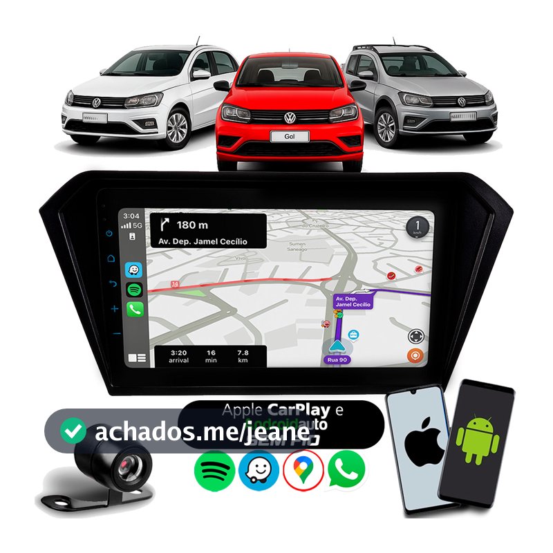 Multimídia 9 Polegadas Gol Saveiro Voyage G7 2016 à 2024 Carplay Android Auto Sem Fio Bluetooth + Câmera de Ré + Moldura