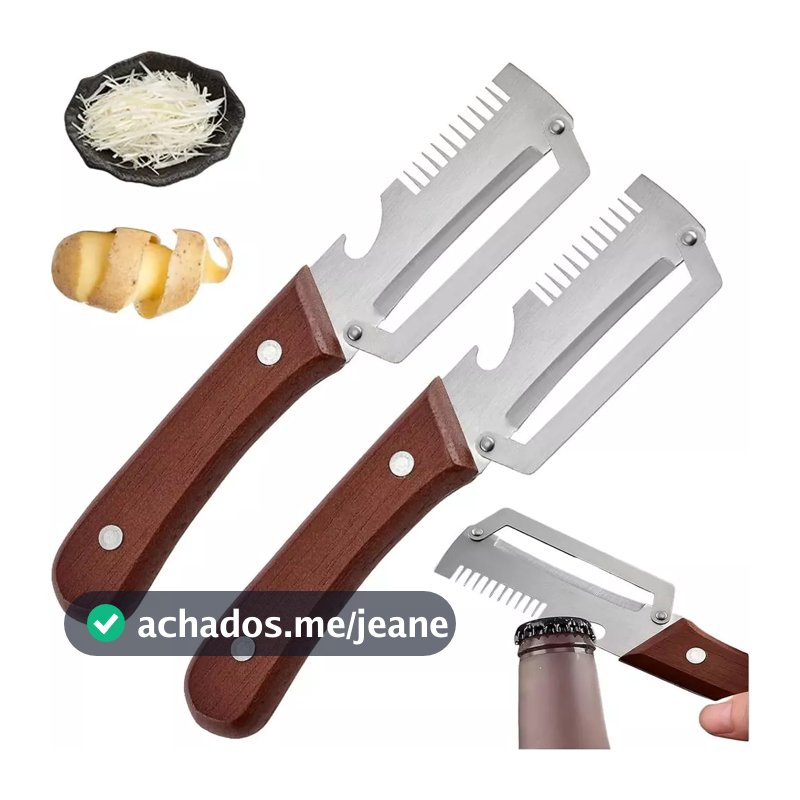 2 Peças Descascador De Vegetais De Com Cabo De Madeira E Abridor De Garrafas , Julienne De Aço Inoxidável , Utensílios D