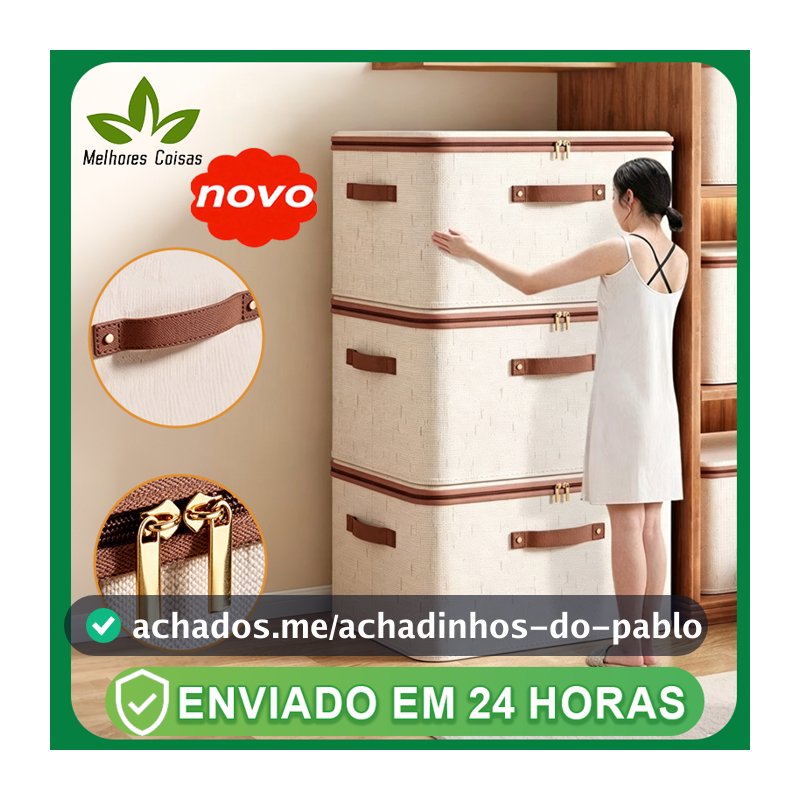 Caixa de armazenamento de algodão de roupas grande cremalheira  tecido cesta dobrável quarto
