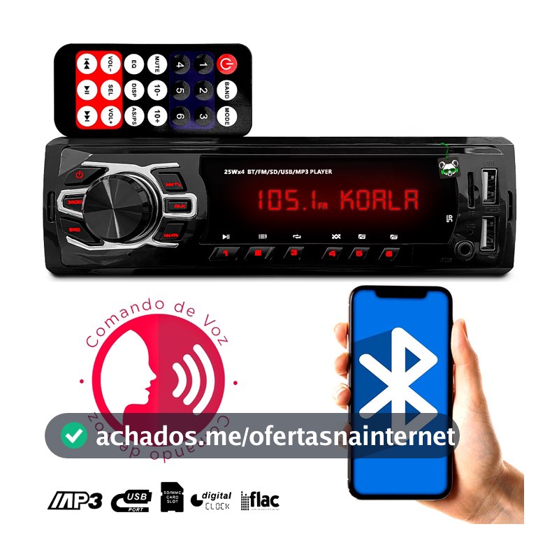 Rádio Som Automotivo Mp3 1 Din Bluetooth 2 USB Sd Auxiliar Carro Universal