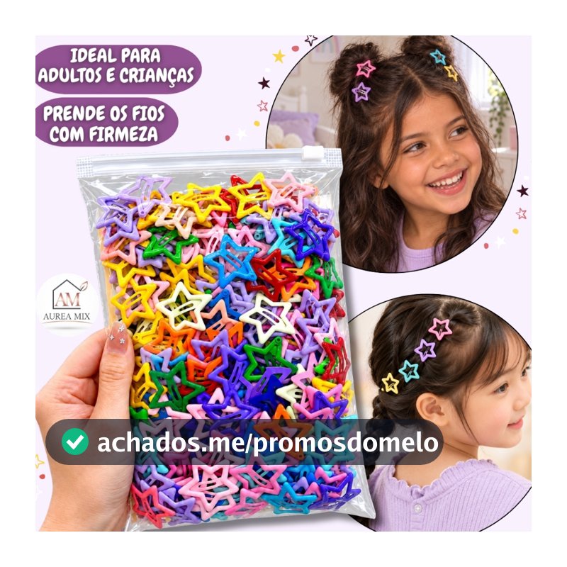 Kit 10/20/50 ou 100 Presilhas de Cabelo Estrela Coloridas Infantil Cores Sortidas para Meninas