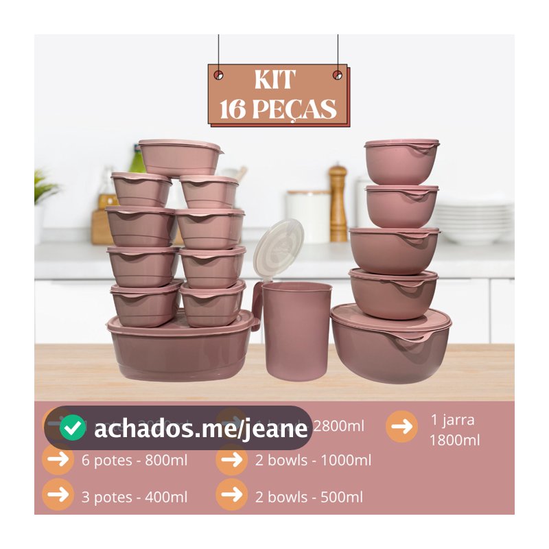 Kit Jogo de Cozinha C/16 Potes de Plastico Hermetico Resistente para Alimentos+Jarra