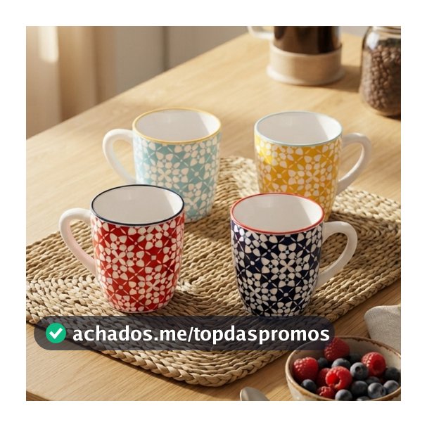 Kit com 4 Canecas Holambra 225ml Coloridas Cerâmica Wolff para Café Chá e Bebidas Quentes Mesa Posta Uso Diário Elegante