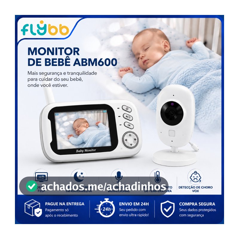 Babá Eletrônica Bebê com Monitor e Câmera | Monitor Infantil Digital Tela 3,5" IPS | Visão Noturna Áudio Bidirecional