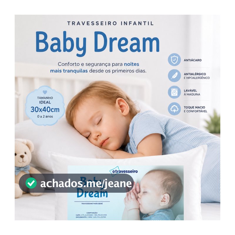 Travesseiro Bebê Antialergico 30x40  Para bebe de 0 á 2 anos Hipoalergênico Branco  Lavável á Maquina - Baby Dream