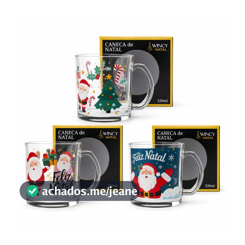 Kit 10 Canecas Natalinas De Vidro Presente De Natal Papai Noel Atacado Xícara