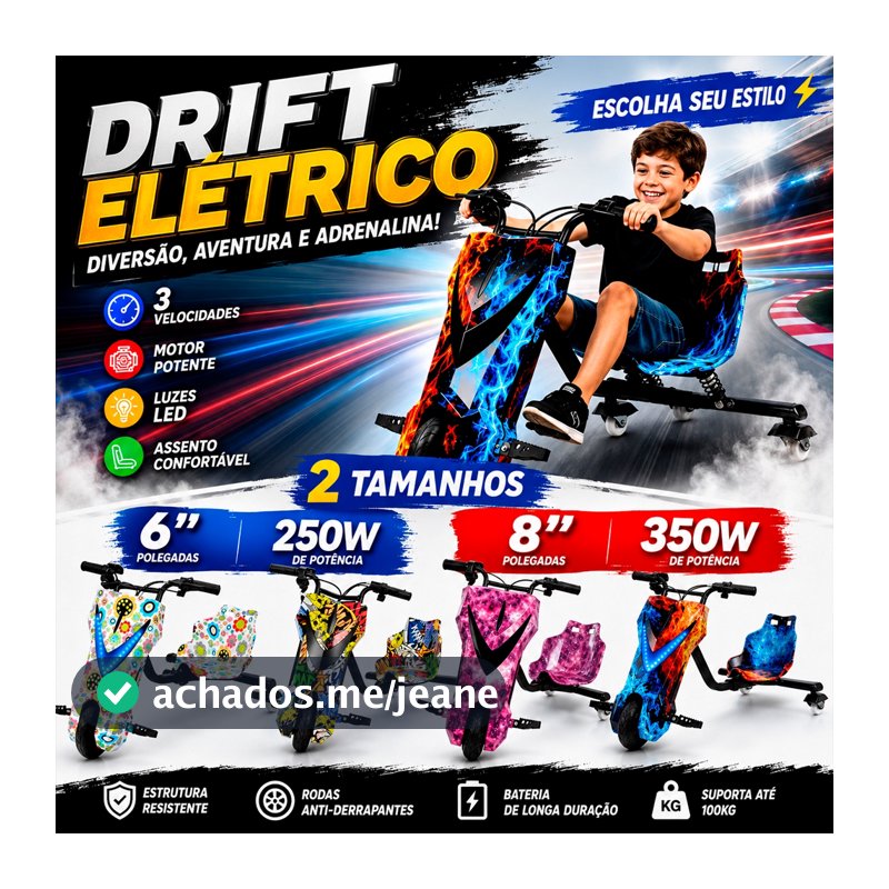 Triciclo Infantil Elétrico 8' Poleg. com Bluetooth MP3 3 Velocidades