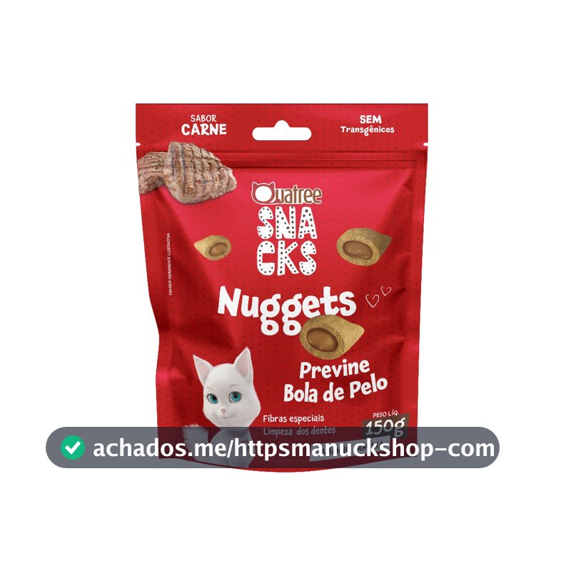 Petisco Snack Quatree Gatos Nuggets Carne Bola de Pelo 150 gr