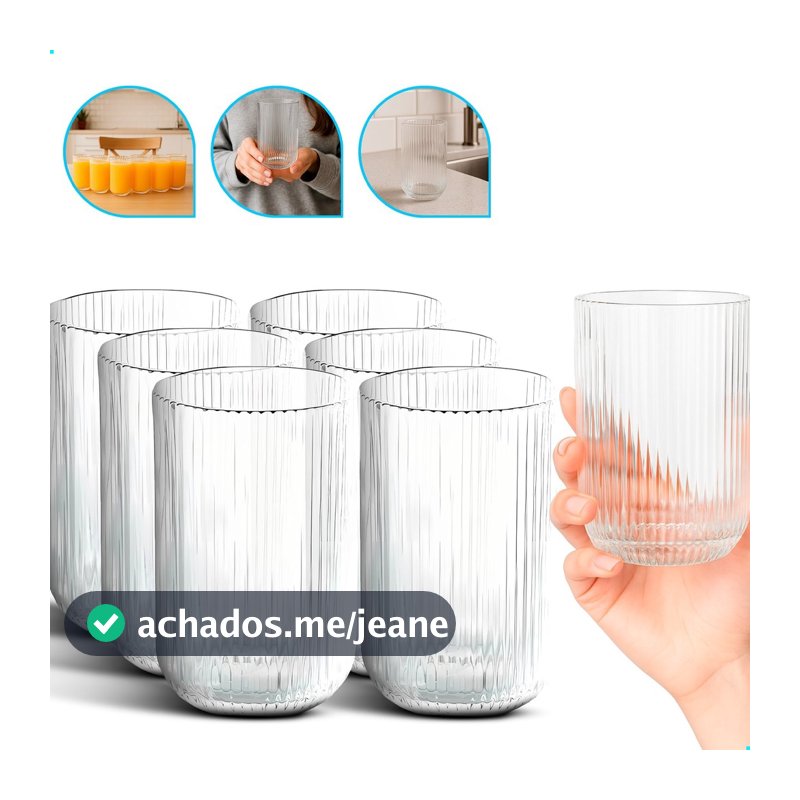 Jogo De Copos 6 Peças De Vidro Cameratta Canelado 420ml Suco Agua