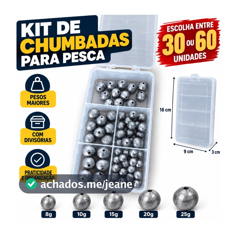 Kit de Pesca Chumbadas Bola Com Estojo Organizador Acessórios Pescaria Chumbada Redonda