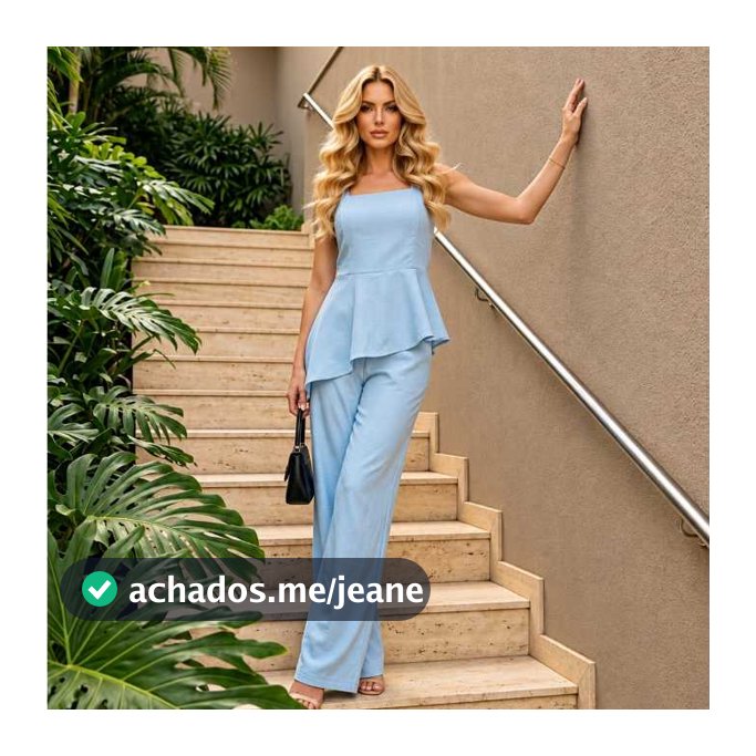 Conjunto Serena Feminino em Linho Misto | Blusa Peplum + Calça Pantalona | Tam. Único 38 ao 42