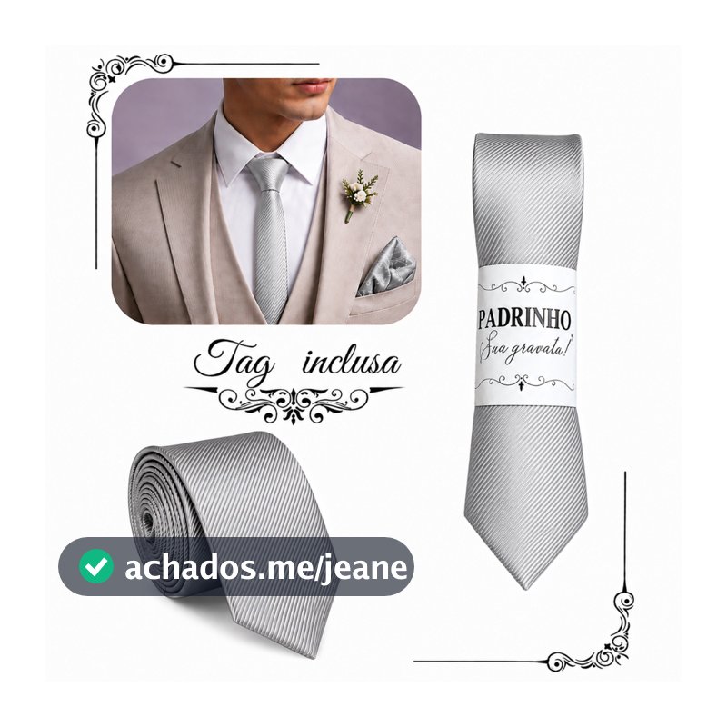 Kit 04 a 17 Gravatas prata Slim Para Padrinhos e Casamento