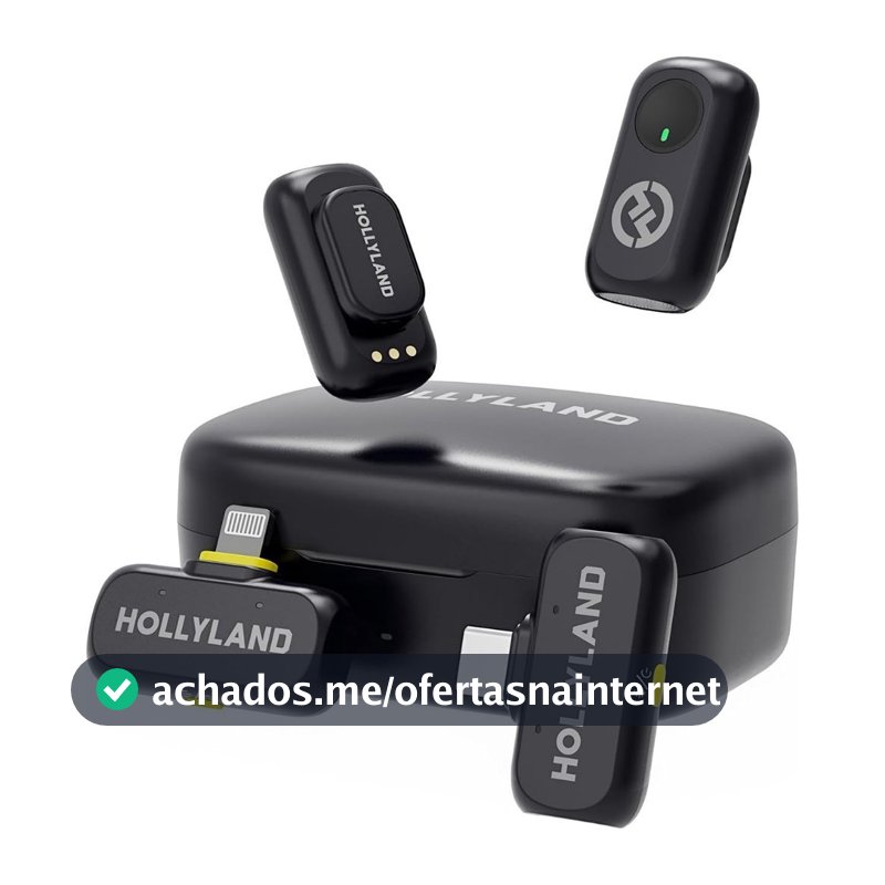 Microfone Lapela Hollyland Lark A1 Combo Preto P/ iPhone e Android USB-C Lighting