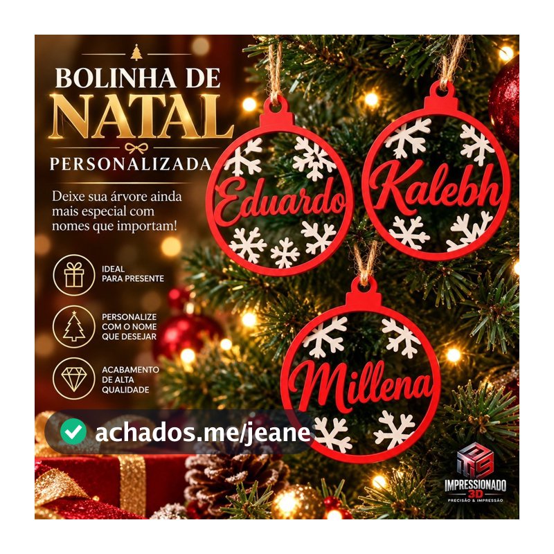 Bola de Natal Personalizada 3D – Seu Nome na Decoração!