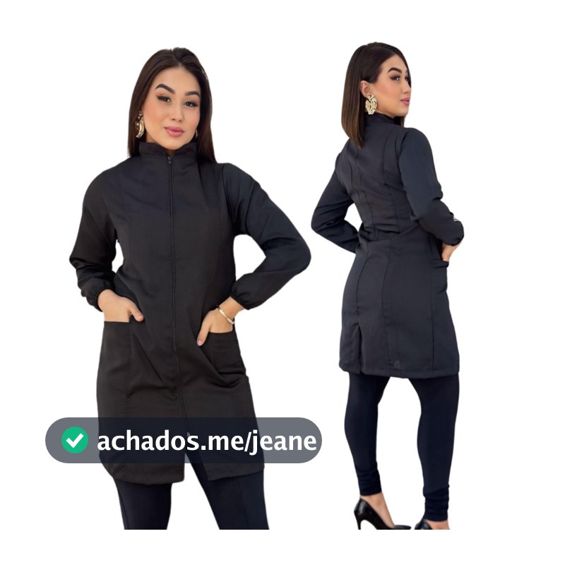 Jaleco Feminino Oxford Zíper Manga Longa Nail Designer Salão de Beleza Profissional Esteticista