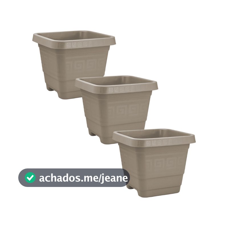 Kit 3 Vaso XG Quadrado 59 L em Plástico para Planta Grande Jardim Quintal Varanda e Decoração Externa