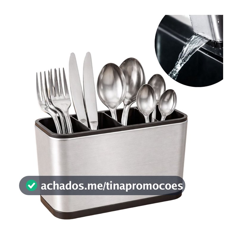 Porta Talheres Escorredor Inox para Pia 4 Divisórias Fácil Limpeza e Design Anticorrosão Vazado