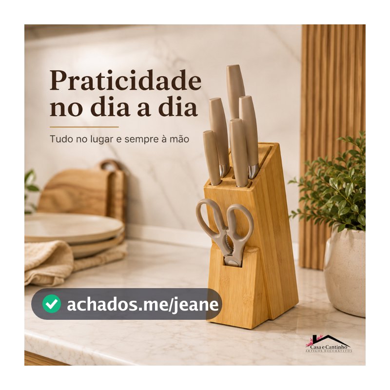 Cepo Suporte Organizador de Faca Tesoura Utensílios de Cozinha Faqueiro de Bancada Bambu Anti Fungos