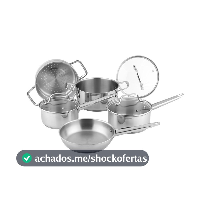 Brinox Jogo de Panelas 5 Peças Inox City - Fundo Triplo - Indução