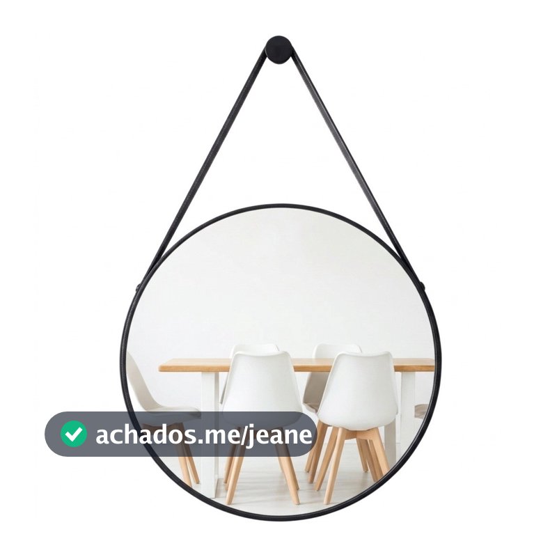 Espelho Redondo Alça Couro 60cm Suporte De Fixação para Banheiro Sala Quarto Lavabo Minimalista
