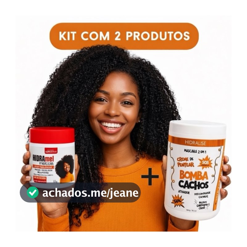 KIT Hidra Mel Cola Fitagem + Creme de Pentear Bomba Cachos 1kg Ativador De Cachos