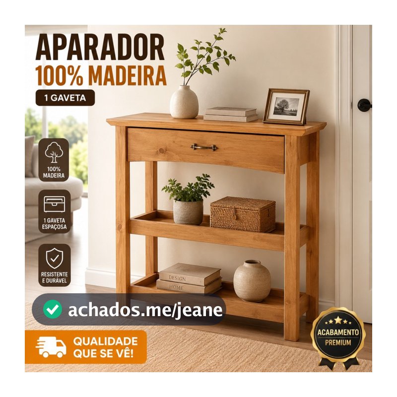 Aparador para Sala 100% Madeira Rústica 72 cm Bella Carvalho Fosco