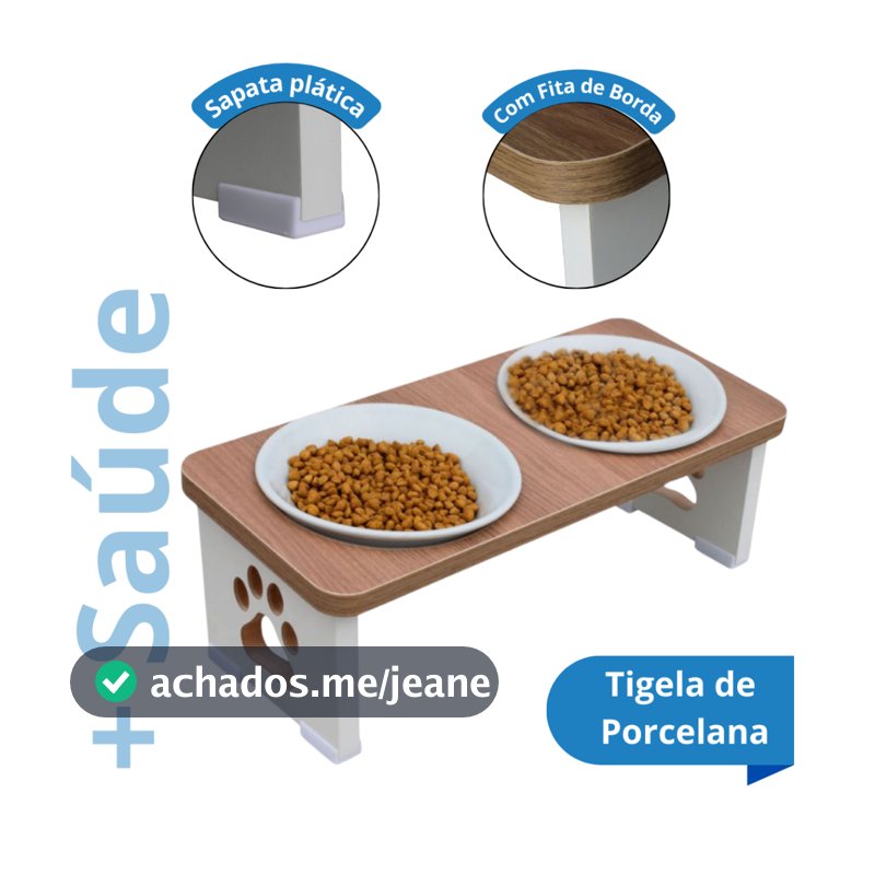 Comedouro Cachorro Duplo Elevado Ergonômico MDF Ração Água Sustentável Pet