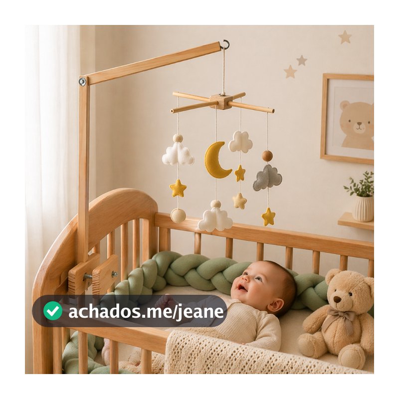 Kit Mobile Infantil com Suporte em Madeira Pinus para Berço de Bebê