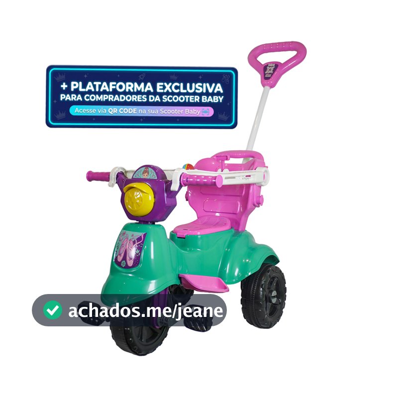 Triciclo Infantil + Game Aplicativo 3D Menina Tiffany Completo C/ Pedal, Empurrador Protetor Inmetro