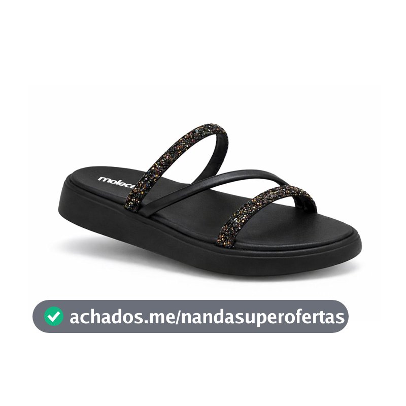 Papete Feminina Moleca Slide Leve Confortável Tiras Brilho Tendência Flatform Macia Original