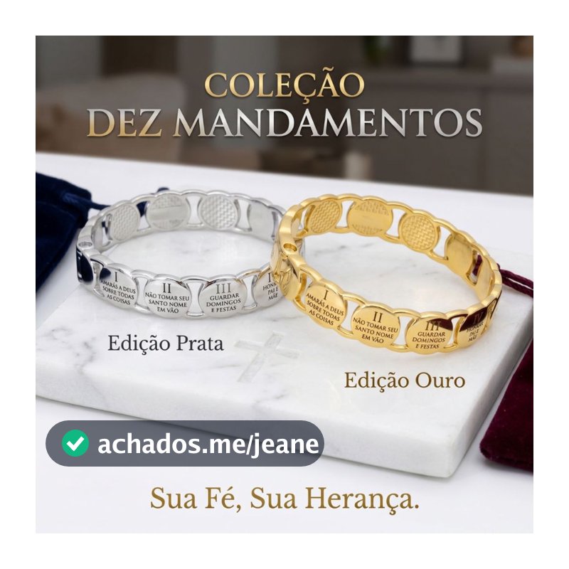 Bracelente Elegante Dez Mandamentos Pulseira Luxo Prata Feminina Dourada Católico Regilioso Cristã