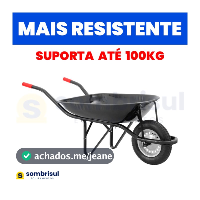 Carrinho de Mão com Pneu e Câmara Caçamba Redonda NOVE54 100kg Resistente Construção Preto