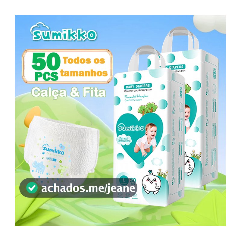 SUMIKKO 50 e 100 unidades Infantil Calça Fraldas Ajustável total max Baby P/M/G/XG/XXG/XXXG