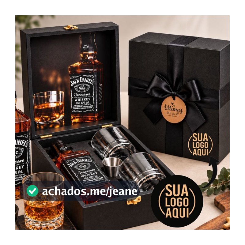 Kit Cesta Presente Jack 375ml Cesta Premium Masculina Aniversario Natal. PERSONALIZE COM NOME OU SUA LOGO!