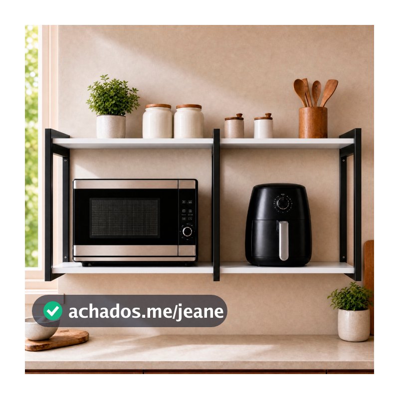 Suporte Duplo Microondas e Air Fryer Grande Industrial Reforçado 50kg Antiferrugem Nicho Cozinha