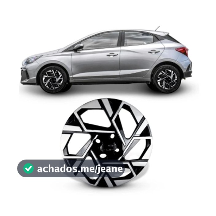 Jogo 4 Calotas HB20 HB20S 2016 A 2024 Preto Prata + Emblema Resinado