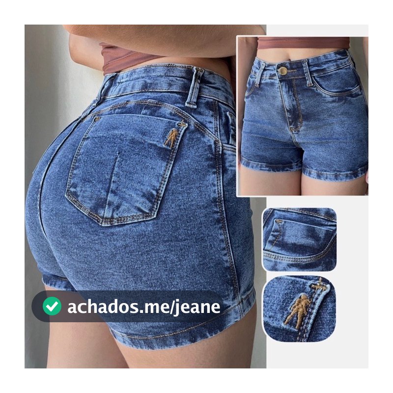 Short Jeans Feminino Cintura Alta Modeladora Com Lycra Elastano Empina Bumbum