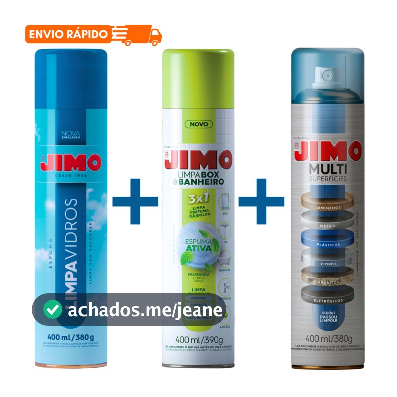Kit Limpa Vidros + Limpa Box e Banheiro + Multisuperficies JIMO 400ml
