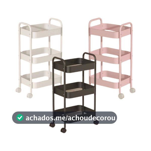 Carrinho Organizador De Aço Multiuso 3 Prateleiras Premium Rodízio 360º Cozinha Sala Banheiro Livros Decoração Moderna
