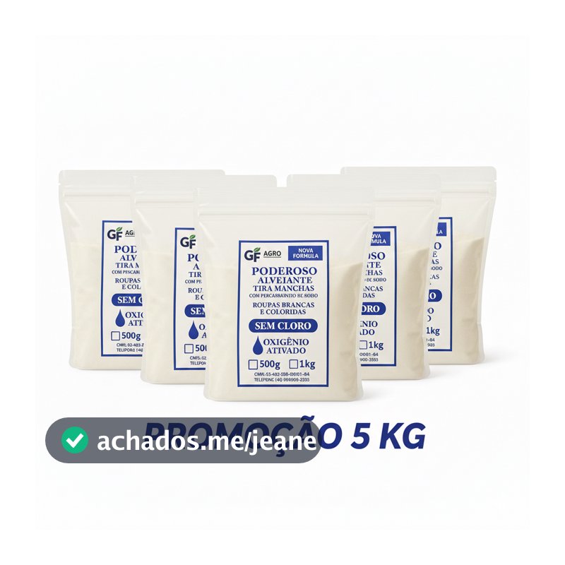 Kit 5 KG Alvejante Poderoso com Percarbonato de Sódio - Tira Manchas Roupas Brancas e Coloridas