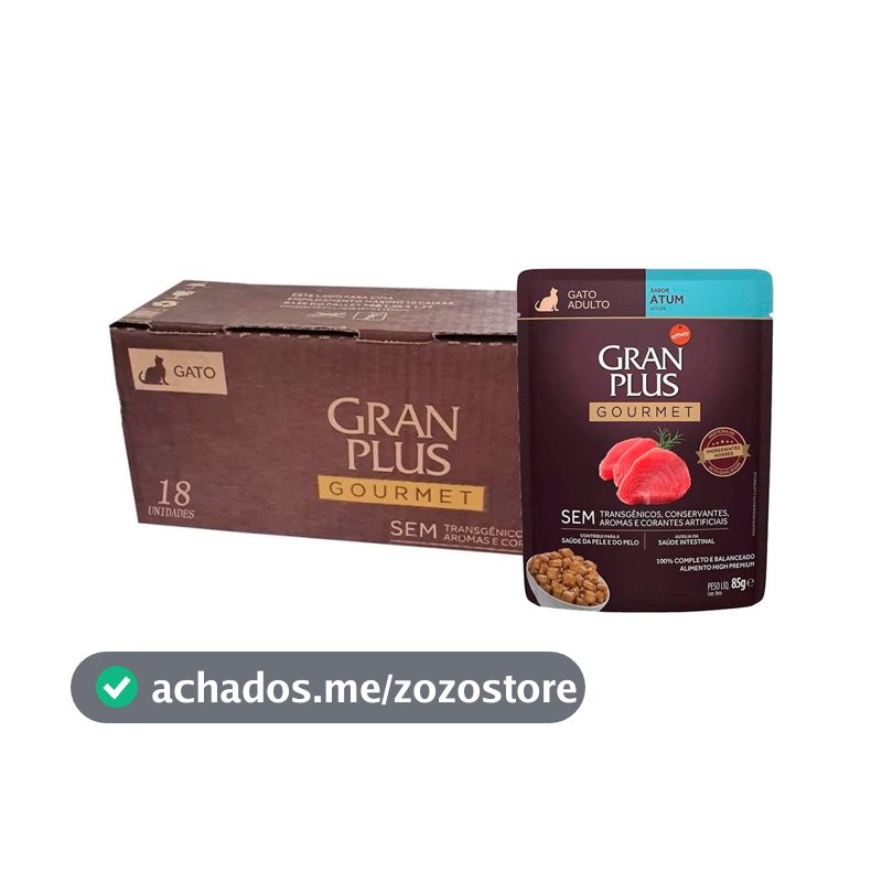 Caixa 18un Ração Úmida Granplus Sache Gato Adulto Atum 85g