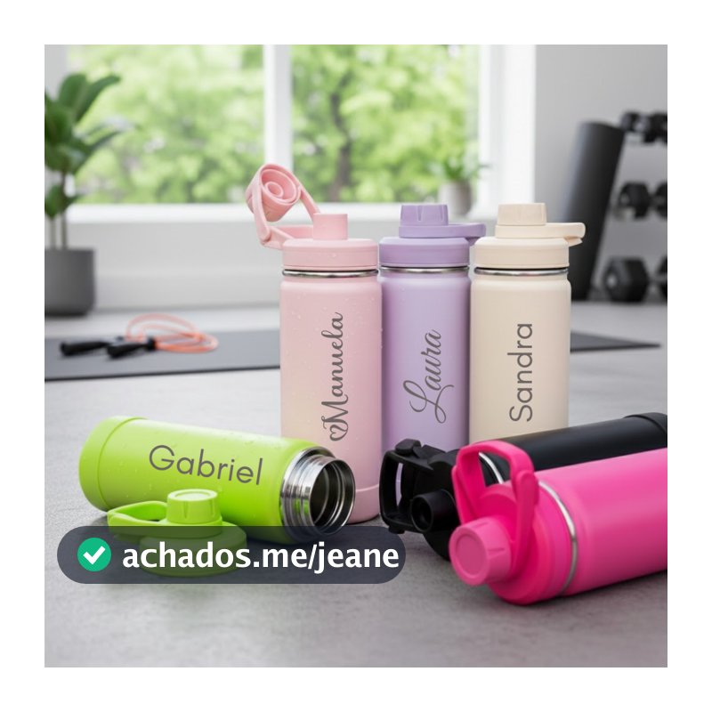 Garrafa Térmica Água Personalizada Com Nome 550/350ml Alça Esportiva Protetor