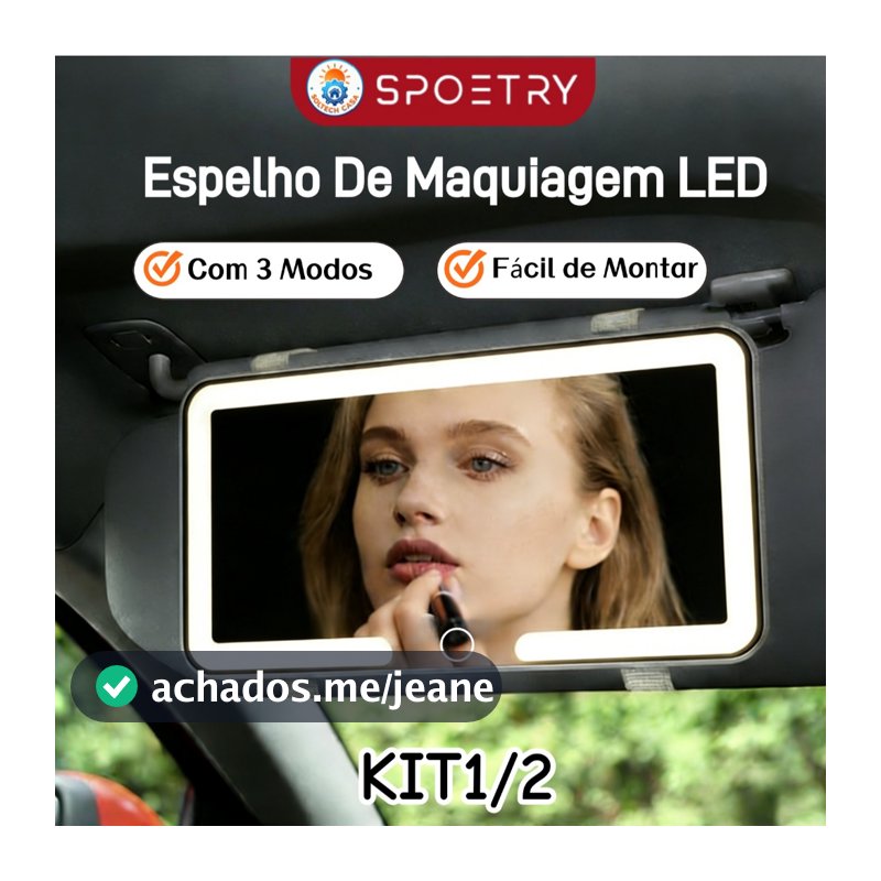 Espelho De Maquiagem LED Para Carro Com 3 Modos Recarregável Touch Luz Viseira Solar