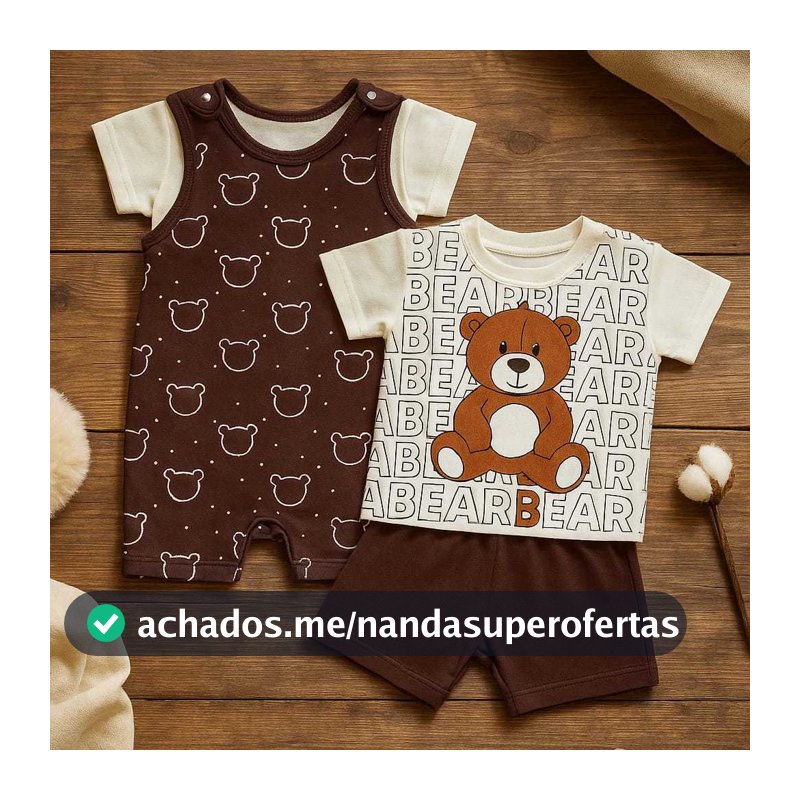 Macacão para bebê menino Bear Marrom Ursinho Kit Macacão e Camiseta ou Conjunto