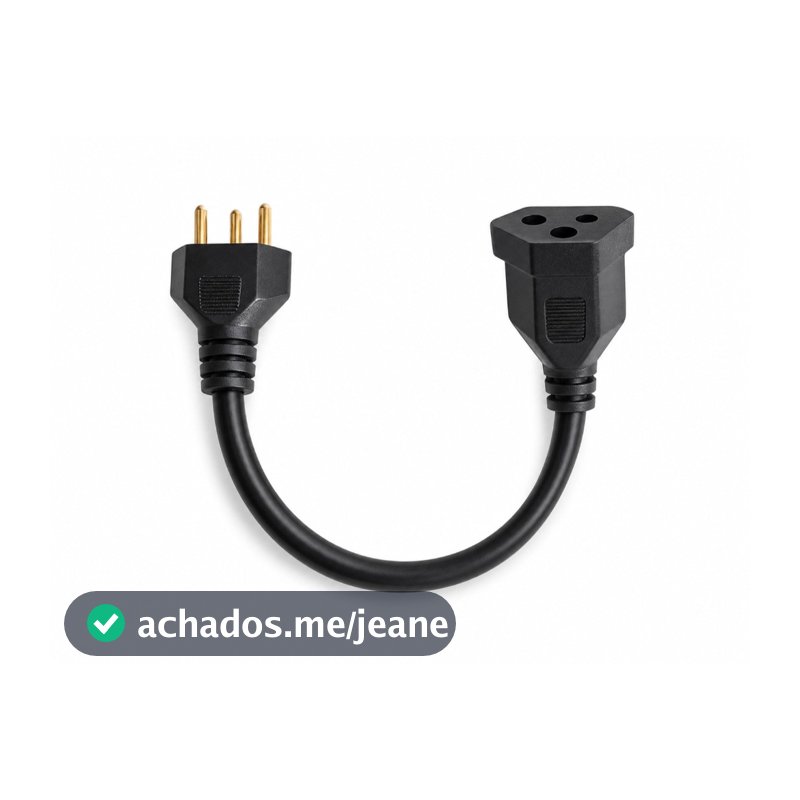 Adaptador Tomada Macho 10A Fêmea 20A reforçado cabo 2,5mm Tripolar 25cm Carregador Carro Bateri