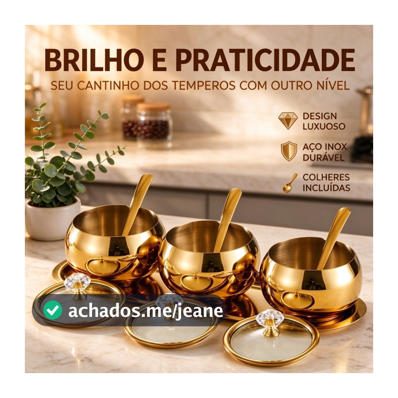 Kit Potes Açúcar Condimentos Com Bandeija Aço Inox 304 Esférico Cozinha Luxuoso Moderno Organizador