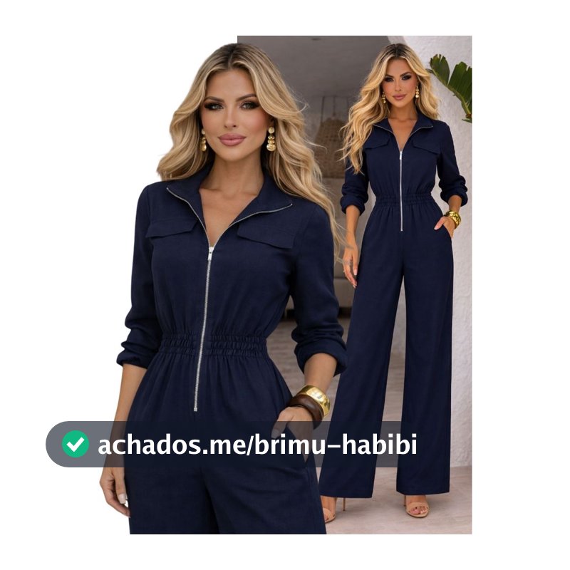 Macacão Feminino Longo Com Ziper Frontal Alfaiataria Elegante