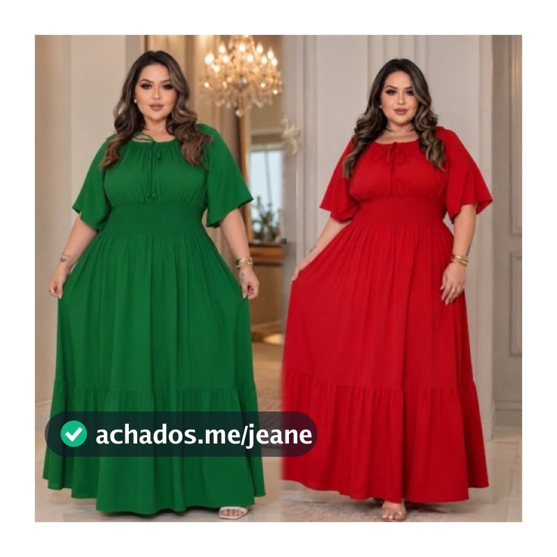 🌟 Vestido longo manga flare Elegante Plus Size (G1 ao G5) 🌟