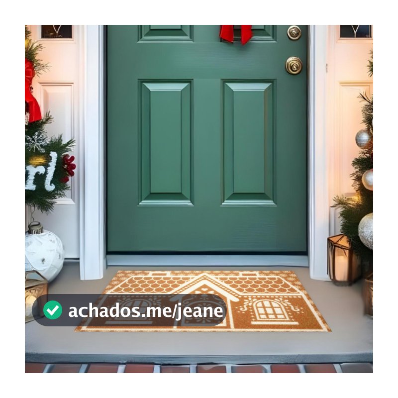 Tapete Capacho De Porta Divertido Premium Natalino Casa de Biscoito Bege 60x40 Nt020